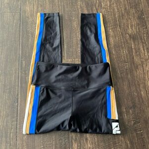 PE Nation Black Striped White Blue Leggings Size Medium